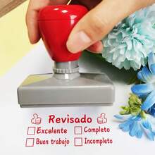 1 件西班牙语教师评分印章，带复选框，包括“已评分”、“已实现学习目标”、“自我反思”和鼓励反馈，用于评分作业和评估课堂进度，返校，学校用品 - 均碼 - 查看 9