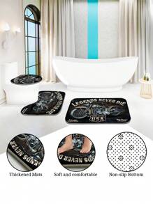 1 Stück/4 Stück Badezimmer Komplett-Set mit Vintage Motorrad Drucken, elegante moderne Heimdekoration, Duschvorhang für Zuhause, komplettes 4-teiliges Toilettenmatten-Set, einfach zu installieren mit Mehrfach-Haken - das perfekte Geschenk für Freunde und Familie! Schulanfang