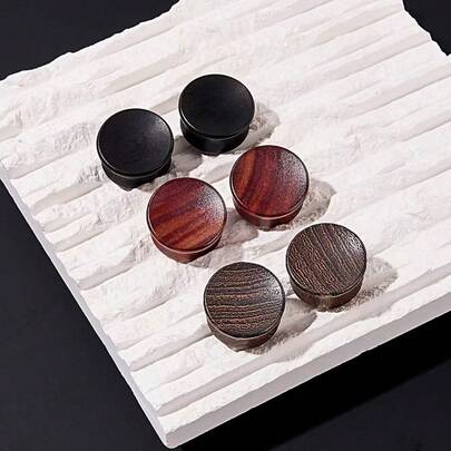 1 Pair Vintage Natural Wooden Concave Solid Ear Plugs Suitable For Men And Women