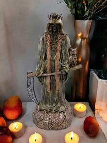 Escultura Santa Muerte Con Manto 35cm Abundancia Protección Escultura Religiosa Decorativa de Santa Muerte Figuras de Resina Adorno Proteger Hogar y Negocio - Negro - Ver 2
