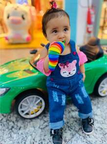 Jardineira calça longa Jeans Macacão Infantil Menina