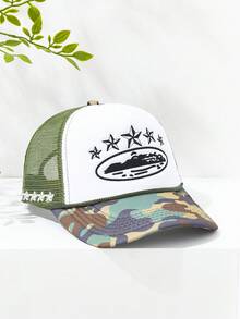 1 chiếc Mũ lưỡi trai lưới thoáng khí mùa hè thêu hình ngôi sao ngụy trang, mũ có vành che nắng thích hợp cho hoạt động ngoài trời, du lịch, thể thao - Nhiều màu - Xem 5