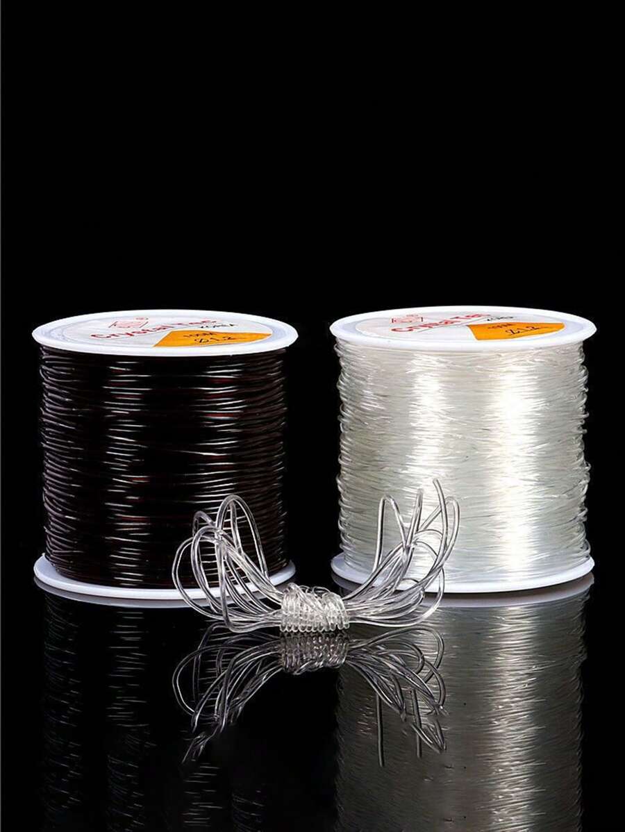 2 piezas Cordón elástico de 0.5-0.8mm, línea elástica transparente para hacer joyas, pulseras, collares, accesorios de cuentas, cordón para joyas, cordón de cuentas de cristal, se puede enhebrar fácilmente a través de joyas, adecuado para manualidades DIY