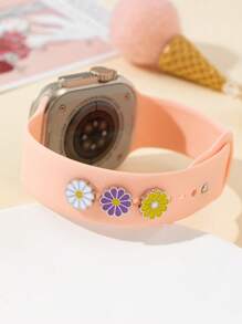 3 pièces/set Décoration d'ongle en fleurs de marguerite de couleur fraîche, naturelle et passionnée, compatible avec le bracelet Apple avec bouton décoratif pour bracelet de montre en silicone 38/40/41/42/44/45/49 mm, compatible avec le bracelet 9/8/7/6/5/4/3/2/1/SE. Bijou décoratif pour homme et femme, décoration d'amour