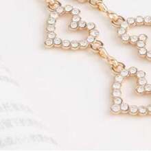 1pc Fashionable Rhinestone Heart Woven Metal Waist Chain Belt, Suitable For Women In Summer Fall, Autumn, Halloween - Gold - View 2