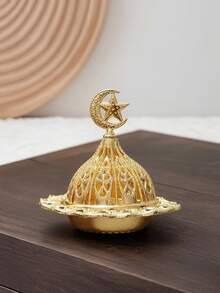 1 件豪华金色空心阿拉伯风格香炉，迷你便携式金色塔式香座，金属芳香疗法油加热器 - 彩色 - 查看 3