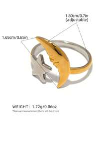 1pc/2pcs Retro Moon Star Open 18k Gold Plated Stainless Steel Ring Women Men Punk Fashion New Gold And Silver Geometric Knuckle Ring Set Jewelry Gift