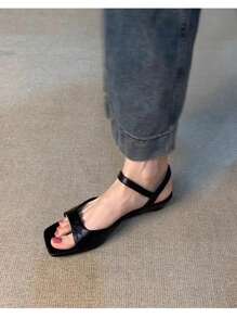 hanxiangyuzu Women's Retro Minimalist Strap Buckle Sandals, New Solid Color Party Fashion PU Leather Buckle High Heels Office Shoes