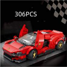 Juego de construcción de bloques premium de 8 ranuras para armar coches de carreras, modelo de supercoche deportivo. Juguete creativo de bricolaje de carreras deportivas, set de decoración de ensamblaje para fiestas, juguete de ensamblaje de alta calidad y desafiante, vehículo de cuatro ruedas gigante, ideal como colección de exhibición de oficina/regalo de cumpleaños