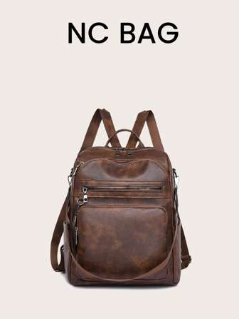 1pc Women Stylish Simple Patchwork Backpack, Large Capacity Suitable For Outdoor, Travel, Daily Use