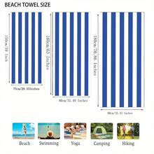 منشفة شاطئ رقيقة جداً وسريعة الجفاف ذات خطوط، مقاومة للرمال وعالية الامتصاصية من خليط البوليستر، مناسبة للسباحة والتخييم والاستحمام، ضروريات السفر واكسسوارات السفر وضروريات الشاطئ