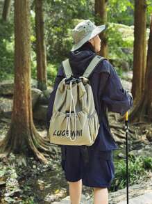1 pieza Mochila deportiva unisex de nailon ligero con cordón, bolsa de gimnasio adecuada para bádminton, senderismo, camping, viajes, deportes, vacaciones