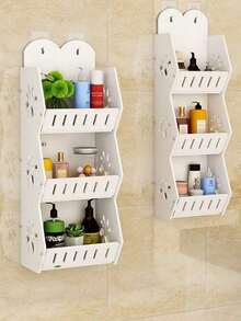 3pcs/2pcs/1pc Bathroom Shelves, No Drill Wall Mounted Racks, Multi-Layer Storage Shelves, Kitchen Racks, Plastic Storage Racks, Simple Design, Ins Style, Home Use, Budget-Friendly, No Installation Required, Sturdy, Space Saving - Multicolor - View 3