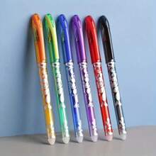 36pcs 6-Color Erasable Gel Pens, Random 6pcs With Refills In Different Colors, Blue-White Ceramic Erasable Pens, 0.5mm Office Supplies