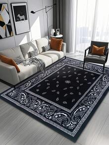 1pc Black Paisley Pattern Living Room Large Carpet, Modern Minimalist Style, 800g/Sqm, 5mm Thickness, Soft & Comfortable Touch, Non-Slip Backing, Suitable For Lobby, Bedroom, Living Room, Kitchen, Dining Room, Office, Room Decor And Doormat, Holiday Celebration - Black - View 10