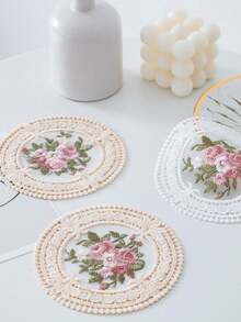 طقم أساتير دانتيل عتيق، نمط زهري أنيق - مقاوم للحرارة، أساتير دانتيل عتيقة، أطباق مطرزة لأوعية القهوة والأكواب، مفارش طاولة مقاومة للحرق مصنوعة من قماش أوروبي، مناسبة لطاولة الطعام وأطقم الشاي - مثالية لعيد الحب وعيد الشكر - متعدد الألوان - مشاهدة 1
