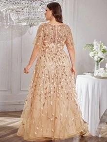 Đầm xòe UNITHORSE size lớn cổ tròn đính kim sa thêu họa tiết phối mảng phong cách sang trọng cho đám cưới tiệc tùng du lịch mùa thu - Rượu sâm banh - Xem 2