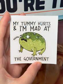 1/3pcs "My Tummy Hurts I'm Mad At The Government" Humorous And Sarcastic Stickers, Cartoon Funny Frog Picture, Suitable For Laptop, Water Bottle, Journal, Skins, Guitars, Helmets, Office Supplies, School, Skateboards, Luggage, Water Bottle, And Other Funny Decal,School Supplies,Back To School