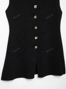 DEEKA New Women's Fashionable Casual European & American Style Golden Button Sleeveless Knitting Cardigan Vest