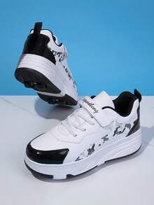 1 Pair Upgraded Heelys Sneakers For Teens, 4 Wheels With Enhanced Stability, Adjustable Hook And Loop, Easy On/Off, Detachable Wheels, 2-In-1 Skateboard/Roller Shoes, High Cost Performance Roller Skates - Black and White - View 6