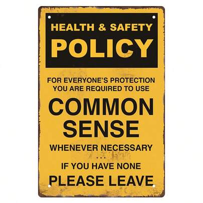 1pc Humorous Man Cave Metal Tin Sign, 'Common Sense', Vintage Yellow & Black Aluminum Wall Art Decro Sign, 2D Flat, Suitable For Posting In Garage, Factory, Office, Bar, Public Places