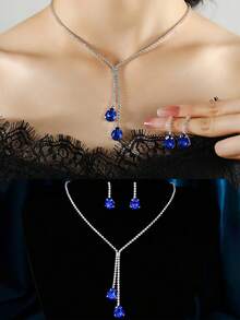 Royal 3pcs Rhinestone Decor Bridal Jewelry Set Valentine's Day Valentines - Silver - View 1