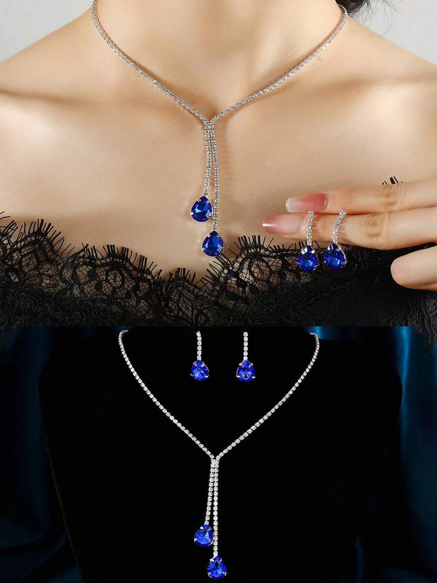 Royal 3pcs Rhinestone Decor Bridal Jewelry Set Valentine's Day Valentines - Silver - View 1