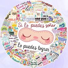 50PCS Spanish Phrases Cartoon Doodle Waterproof PVC Stickers, Asymmetrical Shape Matte Finish Self-Adhesive, Disposable, Suitable For Luggage, Skateboard, Guitar, Water Bottle - Iberian Theme Decal School Supplies,Back To School