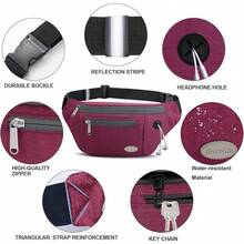 Entchin Fanny Pack Women Men,Crossbody Belt Bag With 4-Zipper Pockets,Adjustable Waist Bag Pack,One Of Most Popular Travel Essential Gifts Walking,Traveling,Cycling - 酒紅色 - 查看 6