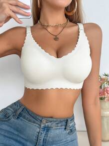 3 Stück/Set Drahtlose Damen Sport-BHs mit Bandeau-Wellen-Saum, bequeme breite Träger nahtlose BHs