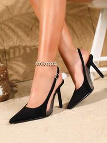 On feet& in love Tacones altos de punta fina con slip-on de terciopelo elegantes para mujer, aptos para usar con vestidos, elegantes, para fiestas - Negro - Ver 3