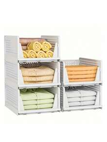 1 件可折叠可堆叠储物篮抽屉整理盒，家用衣柜衣服抽屉梳妆台搁架，卧室厨房桌面零食展示架