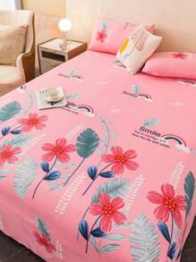 1 Pc Bed Sheet, Soft & Comfortable Mattress Protector, Valentine's Day Gift Sheet, Children's Cartoon Love Geometric Pattern Bedding Set, Heart-Shaped Pattern Bedding Set, Home Decor, Double Bed, King Size Bed, Queen Size Bed, Mother's Day Bedding, Washable Bedding Gift