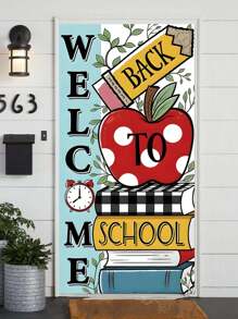 1pc Back To School Hanging Curtain - Featuring Book, Apple, Stationery Patterns, Polyester Material, Suitable For Classrooms, Study Rooms, Library Entrances - No Power Needed, Multi-Functional Party & Event Decor, Classroom Decoration