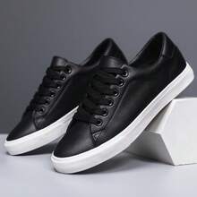 (Half Size Larger) Men's Fashionable Casual Sports Sneakers - Round Toe Lace-Up Design, Comfortable Wear For All Seasons - X01 Black - View 5