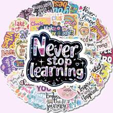 100 Stücke Motivations-Zitate Aufkleber, cartoonartige inspirierende Aufkleber, selbstklebend und wiederverwendbar, matte Oberfläche, geeignet für Laptops, Gitarren, Gepäck, Skateboards usw. Schulmaterial, Schulanfang