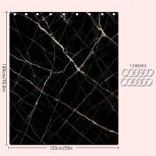 1/4pcs Black Marble Texture Theme Shower Curtain Set, Waterproof Bath Curtain, Bathroom Decor, Fashionable Drape, Window Curtain, Room Divider, No Drilling Required, Polyester, Machine Washable Bathroom Accessories Back To School