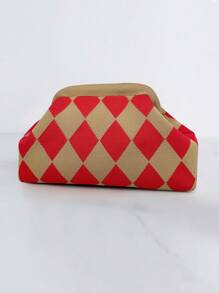 Bolso de embrague de punto a rayas y parches de moda, bolsa de maquillaje con estructura duradera y patrón ondulado de punto, bolsa de almacenamiento elegante para exteriores, bolsa de playa de vacaciones, bolsa de fiesta y noche, artículos de viaje portátiles de uso diario