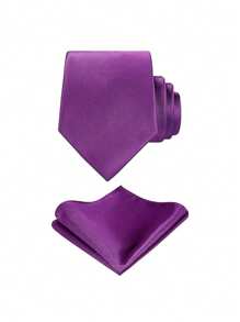 1 Set Men Solid Color 8cm Necktie & Pocket Square Set, Satin Tie And Handkerchief Suit, Business Tie Men Necktie