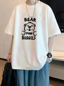 200g Cotton T-Shirt 2025 Men's New Short-Sleeved Cotton Vacation Pattern Short-Sleeved Crew Neck Matching Look