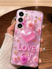 غطاء هاتف ناعم بتصميم زهرة قلب الماس الملون، متوافق مع هواتف سامسونج جالكسي A04e/12/A13/A14/A34/A50/A52/A53/A54/S21/S22/S23/S24/S25/S25Ultra، هدية رائعة للأحباء والأزواج، مقاوم للماء والصدمات ومقاوم للخدش