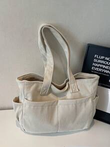 Women's Corduroy Fashion Multi-Pocket Tote Bag, Backpack For High School And College Students, Literary School Bag & Book Bag For Women Or Students, Perfect For Books, Shopping, Back To School And More, Literary School Bag For Teens, School Supplies, School Bag, School Handbag, School Tote Bag, School Bookbag, Back To School Bags, Large Capacity