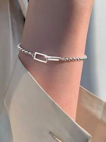 Conjunto de 2 piezas de pulsera elegante y geométrica simple para mujeres. Pulsera de plata de ley, cómoda de llevar, diseño retro y sexy, adecuada para uso diario y de fiesta, es un regalo de cumpleaños para mujeres fashionistas.