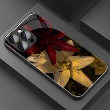 1 Ốp lưng điện thoại bằng kính họa tiết hoa ly cổ điển, tinh tế, cao cấp, phù hợp với kính cường lực của Apple - màu đen - Xem 2