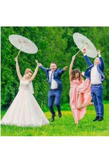 Set de 6 paraguas de papel blanco con mango de madera, sin plumas, sin electricidad, para decoración de despedida de soltera, accesorios para fiestas de boda, y fotografía