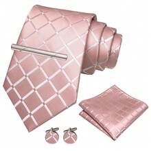 4pcs/Set Men's Fashion Plaid Necktie, Silk Satin Tie, Pocket Square, Cufflinks And Silvery Tie Clip Combo Gift Set, Suitable For Groom, Groomsman, Wedding, Business, Graduation, Evening Party, Perfectly Match Tuxedo To Make You Stand Out - Four-piece Set - View 23