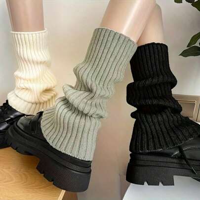 2pcs Autumn/Winter Mid-Calf Leg Warmers, Women Comfortable Knitted Leg Warmers - Sweet Preppy Style, Minimalist & Versatile, Leg Shaping, Warm Leg Warmer. Available In 3 Colors, Must-Have For Stylish Girls In Autumn/Winter