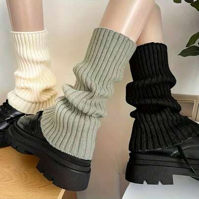 2pcs Autumn/Winter Mid-Calf Leg Warmers, Women Comfortable Knitted Leg Warmers - Sweet Preppy Style, Minimalist & Versatile, Leg Shaping, Warm Leg Warmer. Available In 3 Colors, Must-Have For Stylish Girls In Autumn/Winter