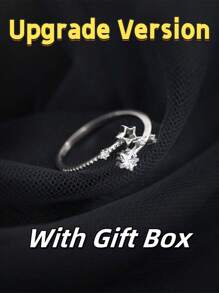 Anillo ajustable con diseño minimalista de estrella hueca de circonia, joyería celestial, anillo ajustable, hipoalergénico, perfecto para mujeres, ideal para combinar con atuendo de fiesta y casual, regalo perfecto de vacaciones y cumpleaños para familiares y amigos