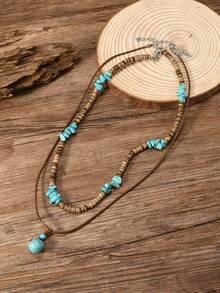 1 Set Bestselling New Tiger Eye Stone, Imitation Turquoise, Coconut Shell 2-Piece Handmade Beaded Adjustable Necklace, Suitable For Men's Daily Wear - Men's Necklaces - View 13